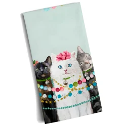 * Table Decorations|Holiday - Festive Cat Trio Bright Tea Towel