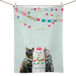 * Table Decorations|Holiday - Festive Cat Trio Bright Tea Towel