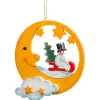 * Wood Tree Decorations|Moon With Snowman On Sled