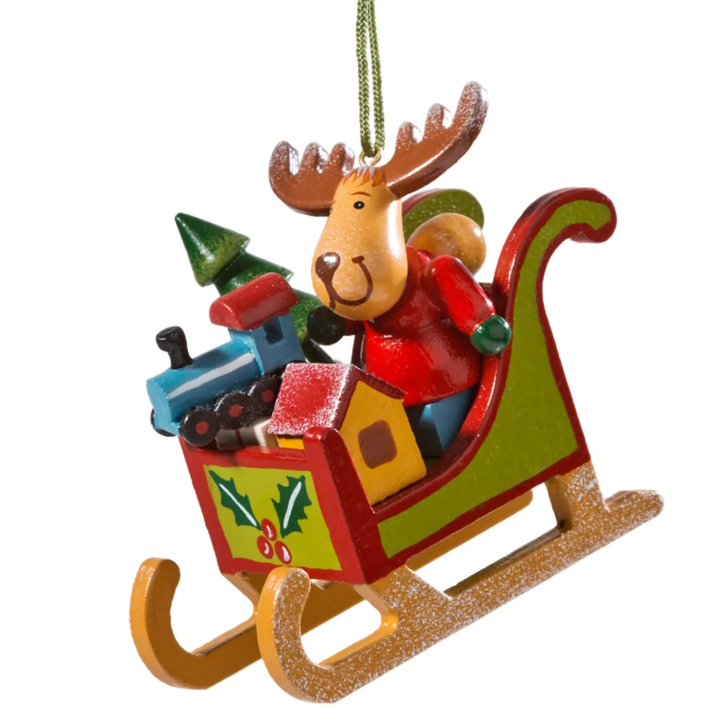 * Wood Tree Decorations|Moose In Sleigh
