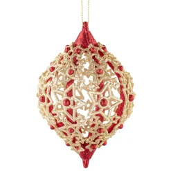* Plastic Tree Decorations|Olive With Filigree Stars, Red