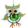 * Metal Tree Decorations|Owl With Bell, Green