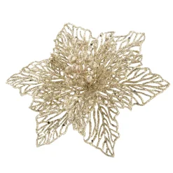 * Plastic Tree Decorations|Poinsettia With Clip, Gold