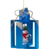 * Wood Tree Decorations|Present With Snowman, Blue