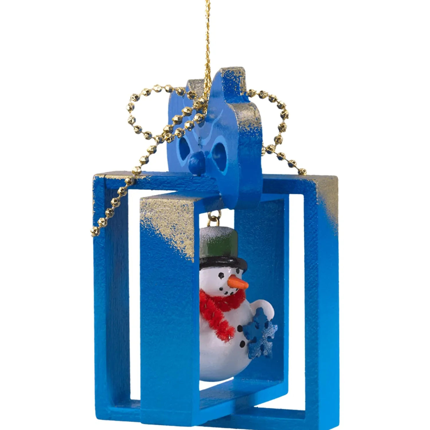 * Wood Tree Decorations|Present With Snowman, Blue