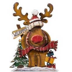 * Decorative Figurines|Reindeer "Willkommen" (Welcome)