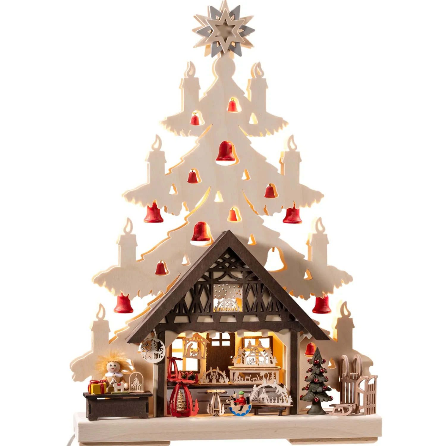 RATAGS Holzdesign Schwibbogen|Schwibbogen "Fir Tree With Gift Store", 115V With Usb A Port
