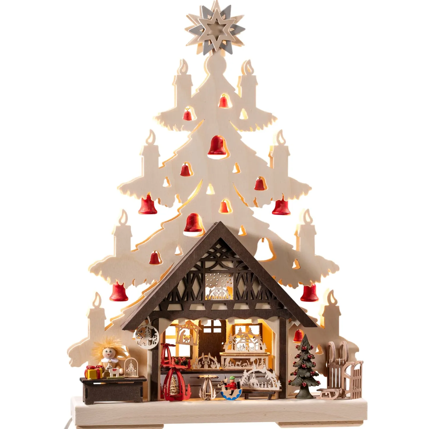 RATAGS Holzdesign Schwibbogen|Schwibbogen "Fir Tree With Gift Store", 230V With Usb A Port