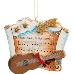 * Wood Tree Decorations|Sheet Of Music With Guitar, Special Edition "Silent Night"