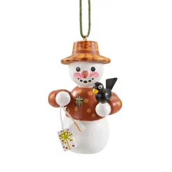 * Wood Tree Decorations|Snowman With Black Bird