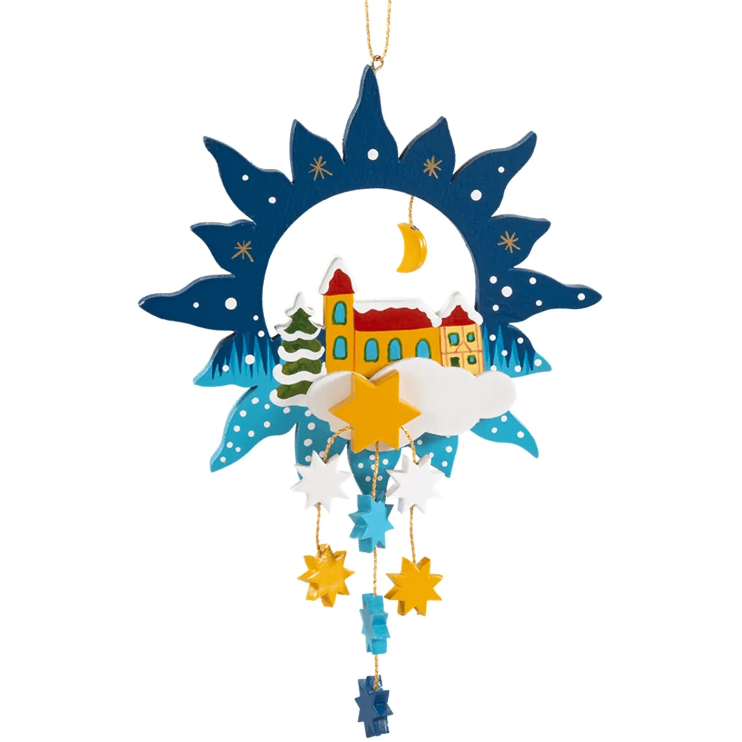 * Wood Tree Decorations|Star With Church