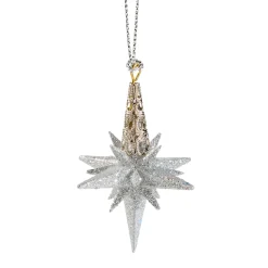 * Plastic Tree Decorations|Star With Glitter, Silver, 6 Cm