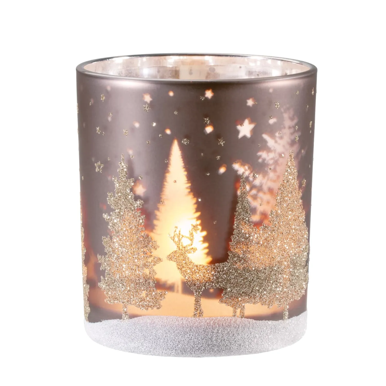 * Candle- & Tealight Holders|Tealight Holder "Deer In The Forest" Taupe, 10Cm