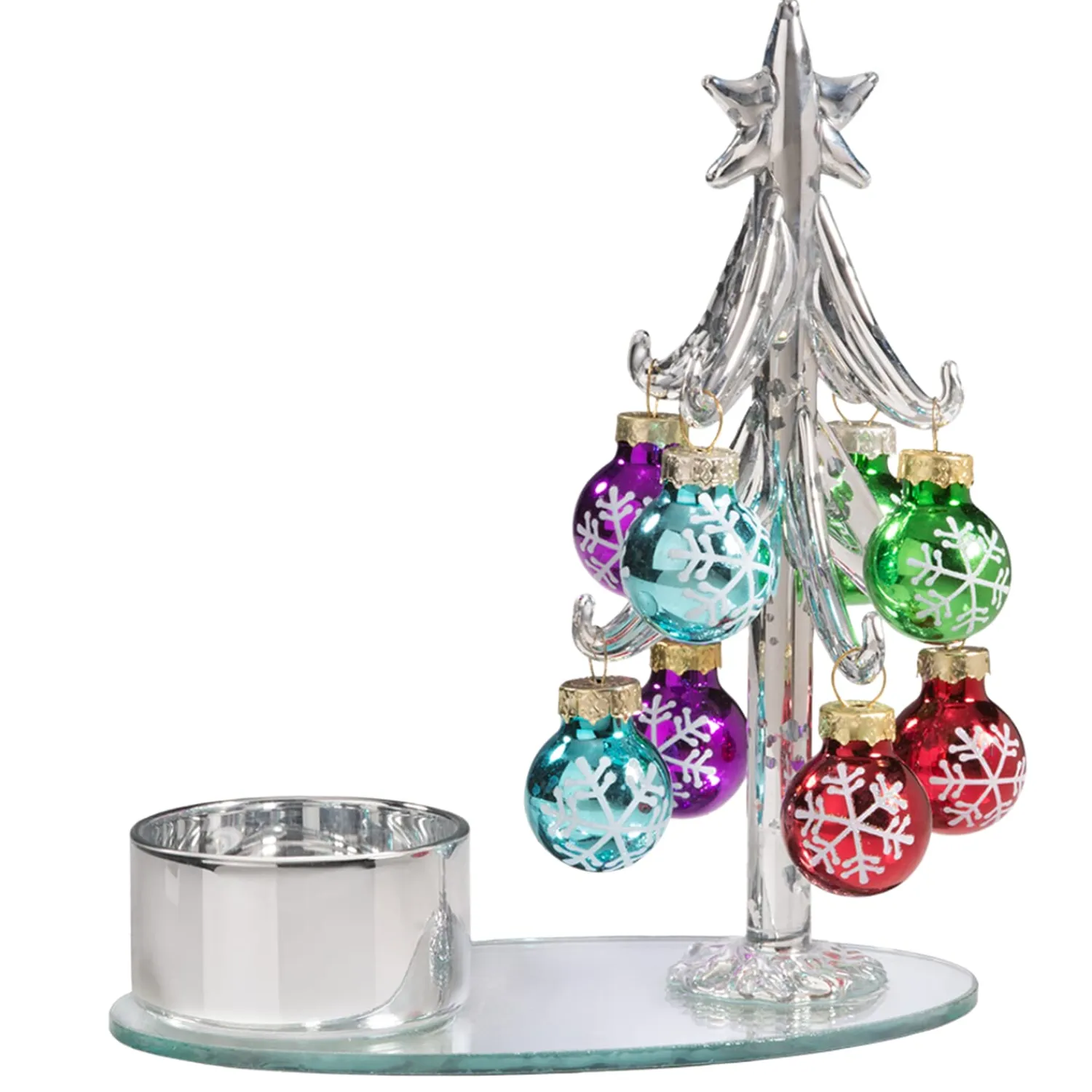* Candle- & Tealight Holders|Tealight Holder Glass Tree With Colourful Baubles, Silver