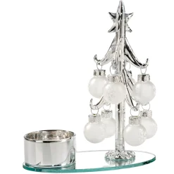 * Candle- & Tealight Holders|Tealight Holder Glass Tree With White Baubles, Silver