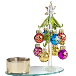 * Candle- & Tealight Holders|Tealight Holder Glass Tree With Colourful Baubles, Gold