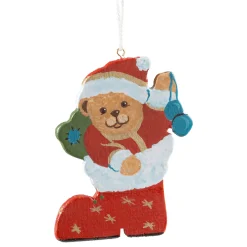 * Pewter Tree Decorations|Teddy In Christmas Boot, Red