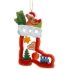* Wood Tree Decorations|Teddy In Santa's Boot