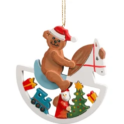 * Wood Tree Decorations|Teddy On Rocking Horse